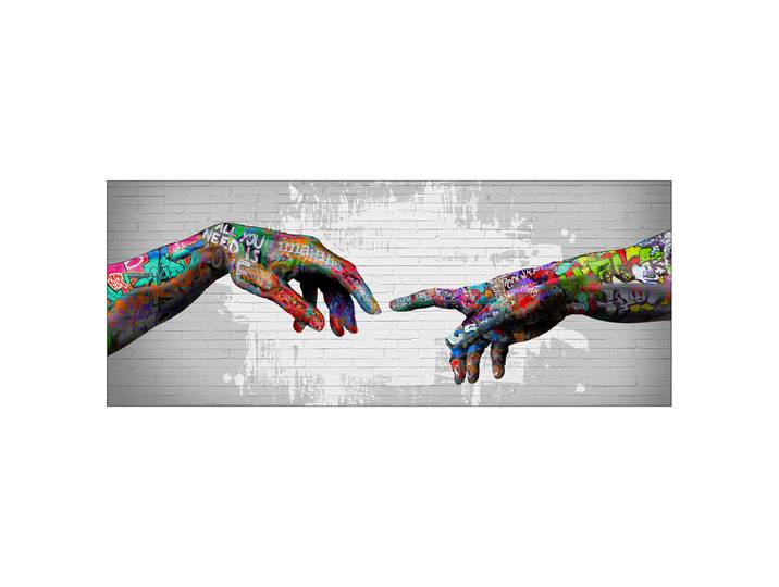 Tableau verre The Graffiti Fingers Verre flotté Blanc/Multicolore/Gris 125 x 50 x 1cm