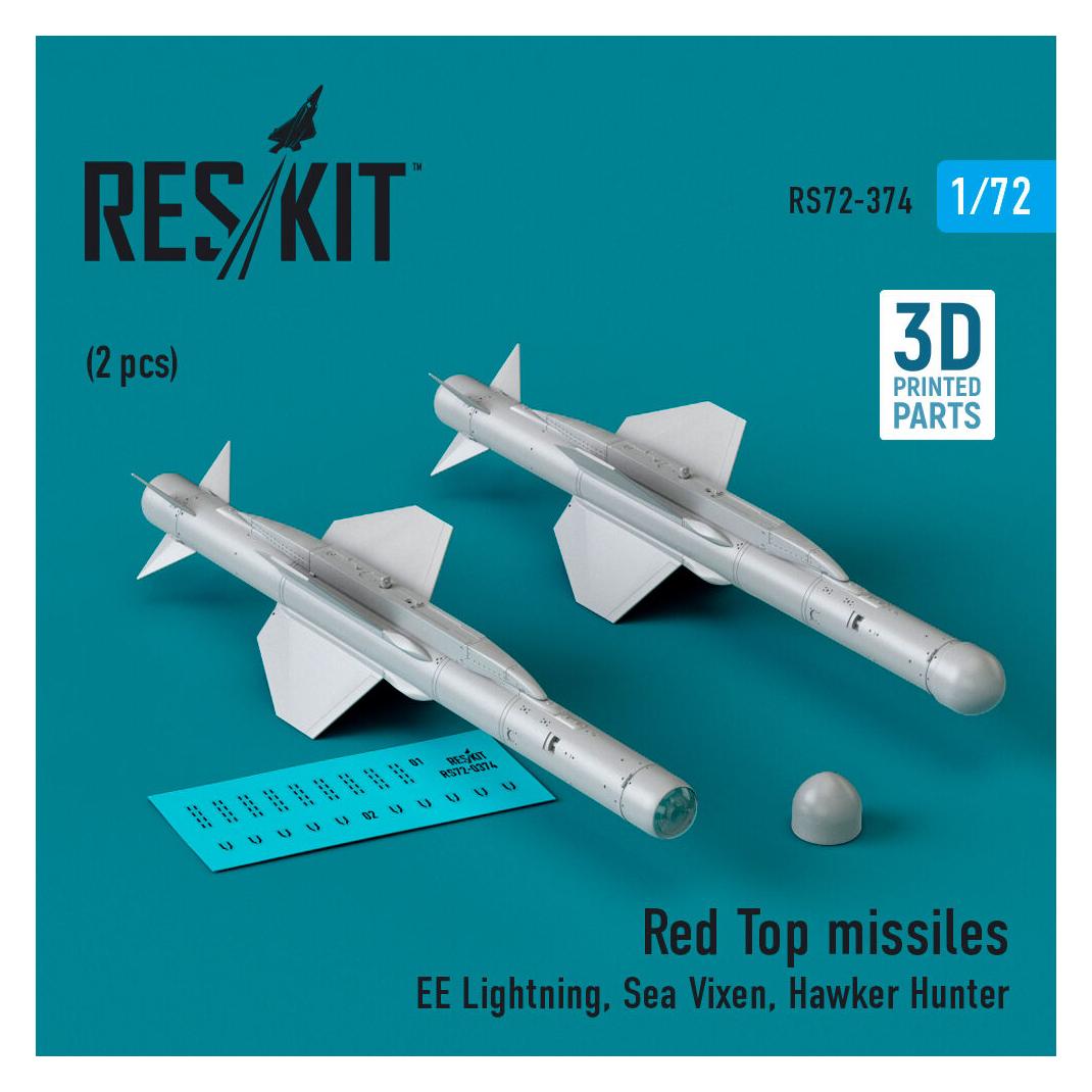 ResKit Red Top missiles (2 pcs) (EE Lightning, Sea Vixen, Hawker Hunter) (3D Printed) (RS72-0374)