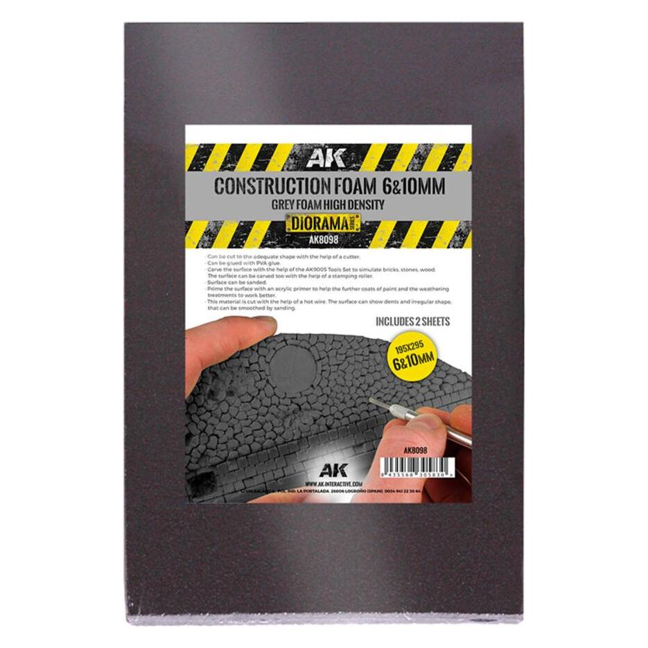 AK Interactive CONSTRUCTION FOAM 6&10MM - BLUE FOAM 195 x 295 MM (2 SHEETS) (AK8098)