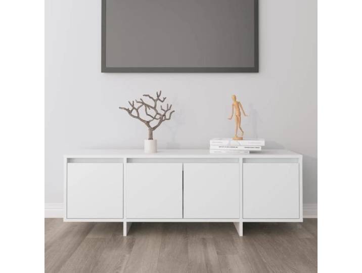 Meuble TV - AKOZON - Blanc - 120x30x40 5 cm - Aggloméré - Montage nécessaire