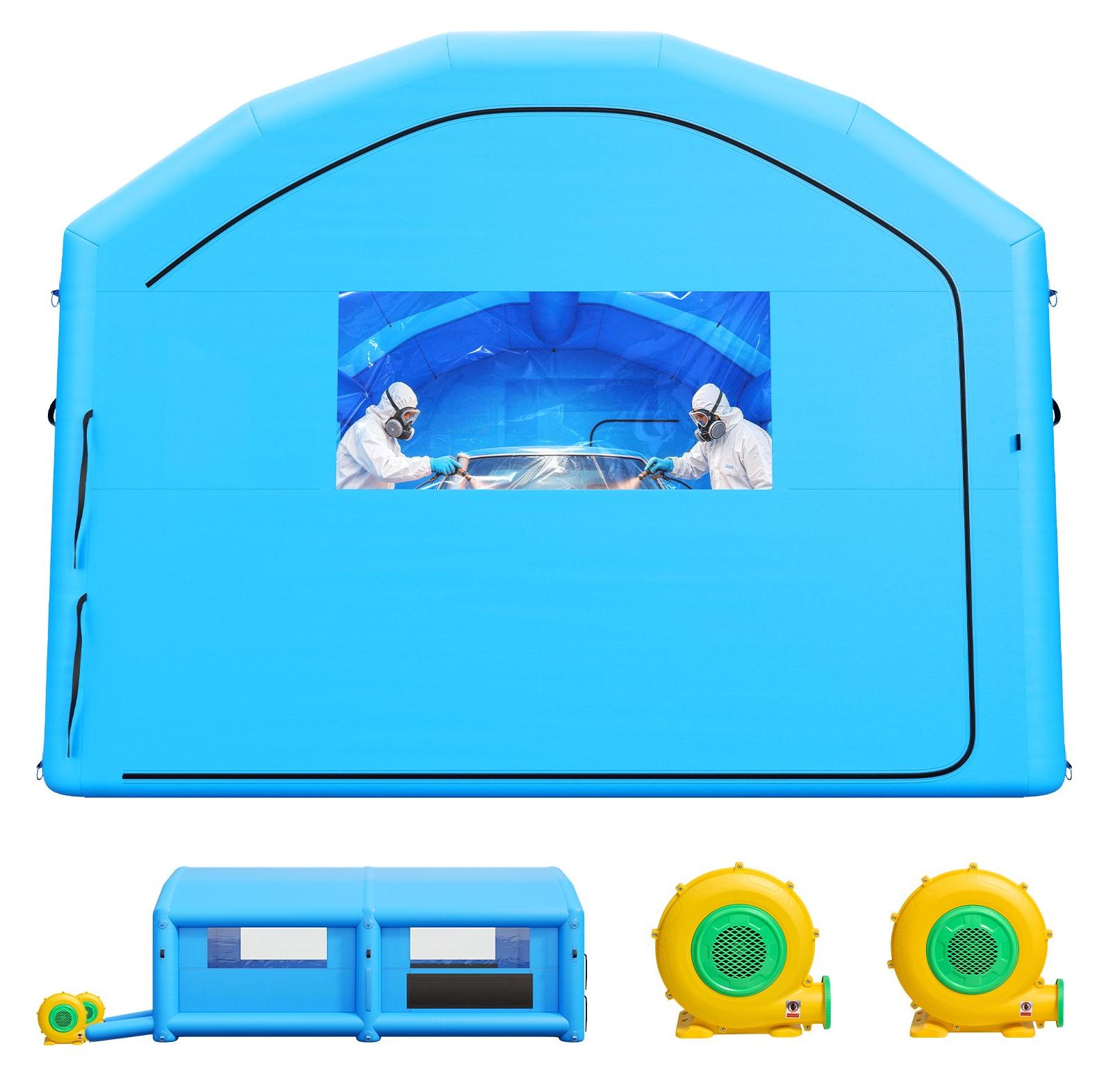 Aufblasbare Lackierkabine - Spritzkabine 7 x 4 x 2,75 m - Mit 2 Gebläsen 550 W/750 W - Aktivkohlefilter - Transparentes PVC-Fenster - Für Pick-ups & Möbel - Tragbar Blau