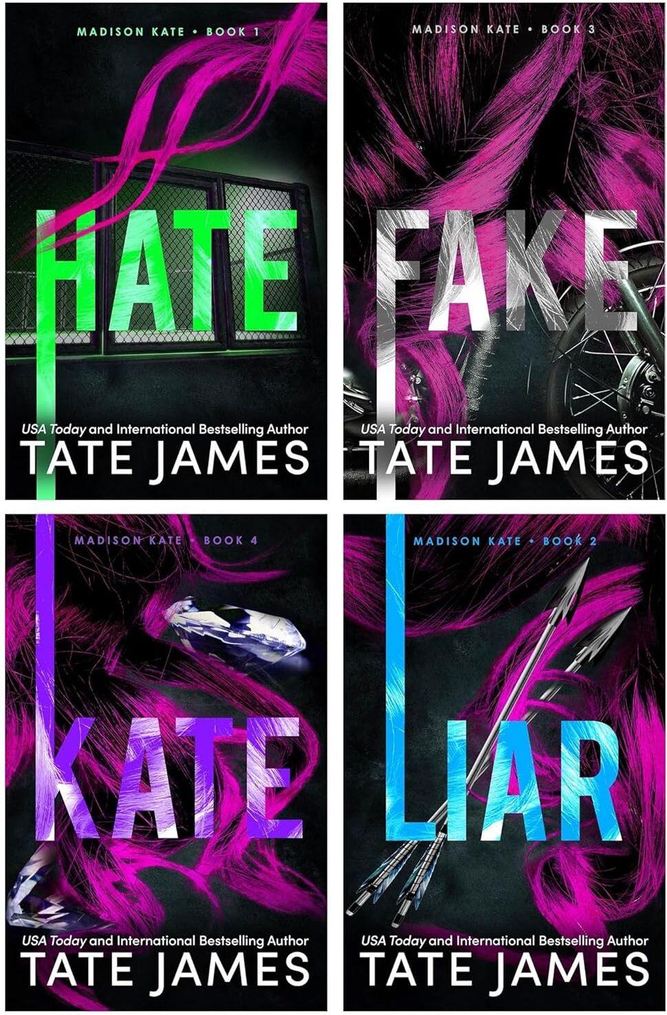 Sourcebooks Madison Kate Series 4 Books Collection Set by Tate James - Hate, Liar, Fake, Kate - Dark Romantic Suspense - Paperback - New