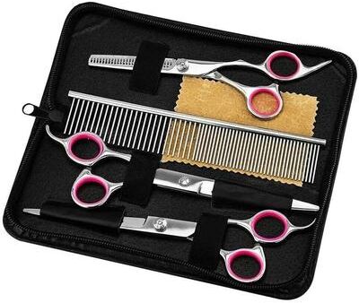 Multicon Wholesale Hub Premium Pet Grooming Scissors Set Stainless Steel Curved, Straight, And Thinning Shears For Dogs And Cats Premium Pet Grooming Scissors Set Stainless Steel Curved, Straight, And Thinning Shears For Dogs And Cats