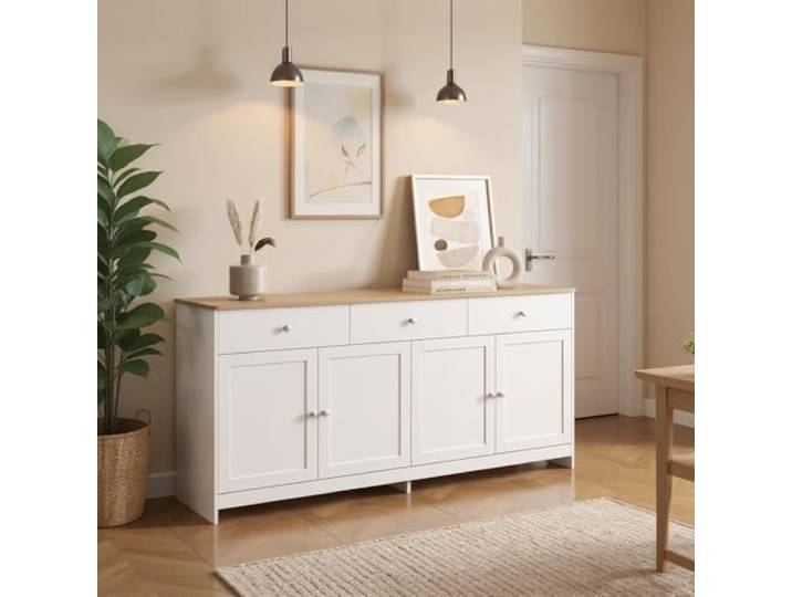 FurnitureR Weißes Sideboard - Modernes Design, MDF-Material, Vielseitige Aufbewahrungslösung, Elegantes Wohnzimmermöbel, Platzsparend