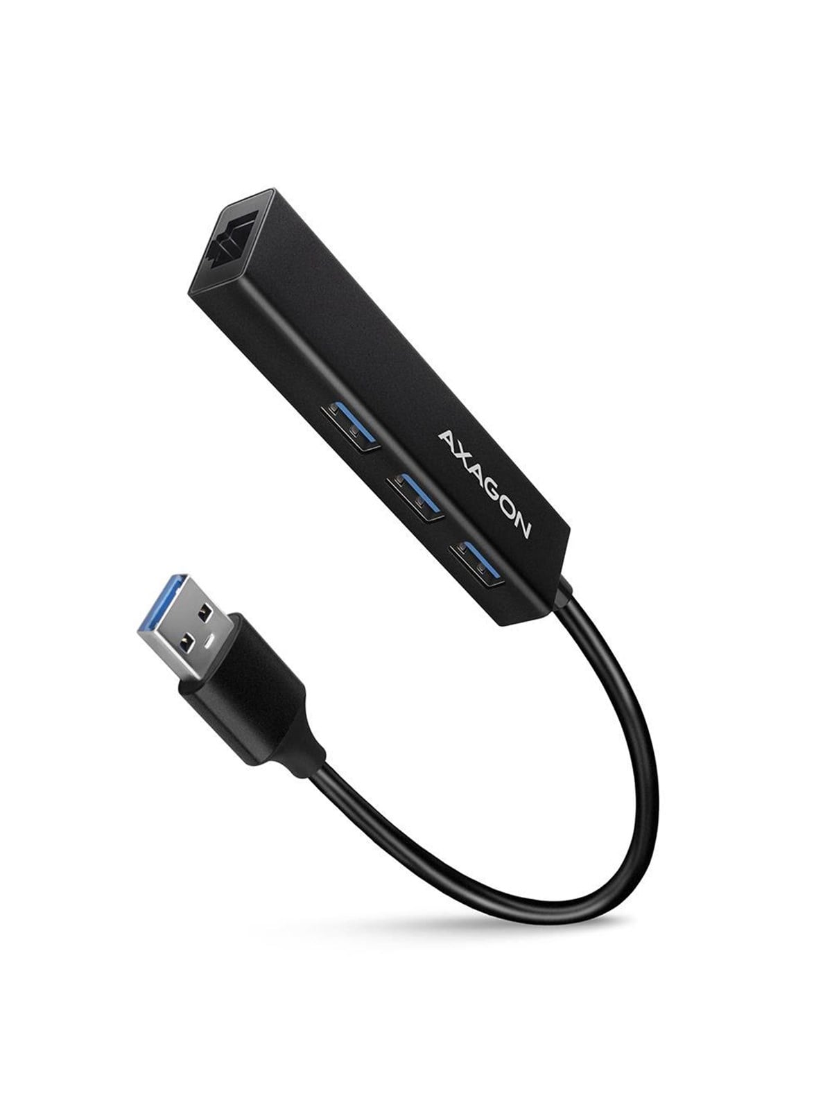 AXAGON SuperSpeed USB-A Hub mit 3 USB-Ports und Gigabit LAN USB-Hubs - USB 3.2 - 3 - Schwarz