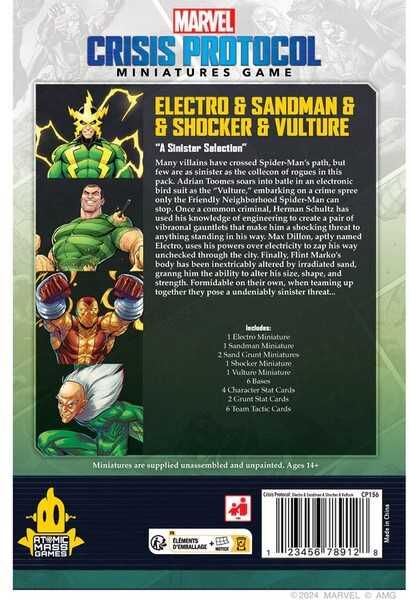 Atomic Mass Games Marvel: Crisis Protocol – Electro, Sandman, Shocker ; Vulture Character Pack for Tabletop Miniatures