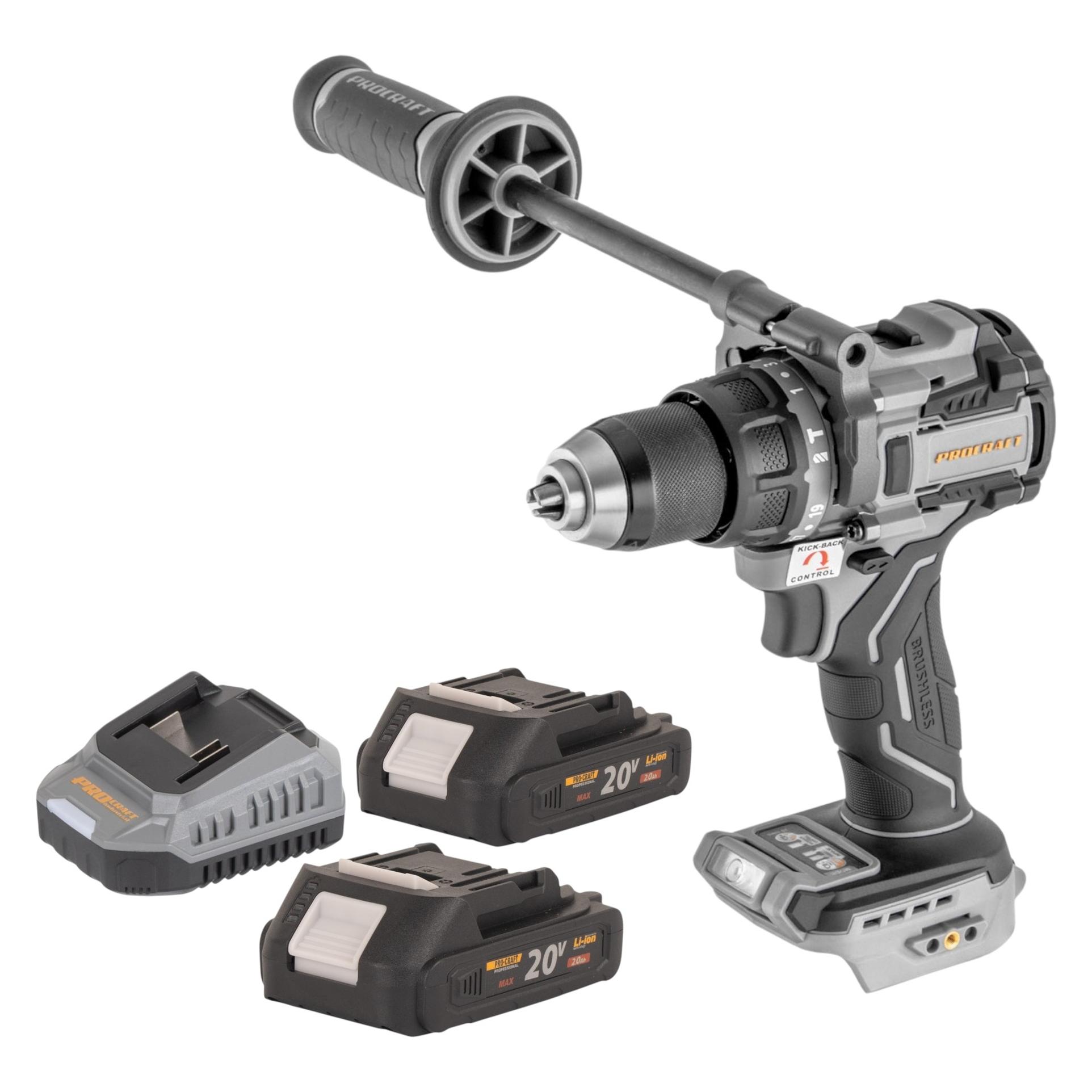 Procraft Industrial CD20C-BB Akku Schlagbohrschrauber 20 V 120 Nm Brushless + 2x Akku 2,0 Ah + (Schlagbohrschrauber) (CD20C-BB)