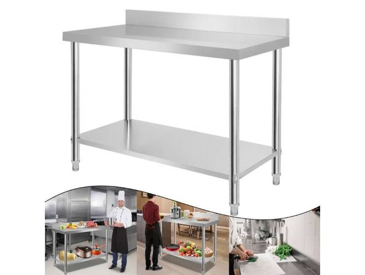 Table de travail en acier inoxydable LZQ - Avec rebord - 120x60x85 cm