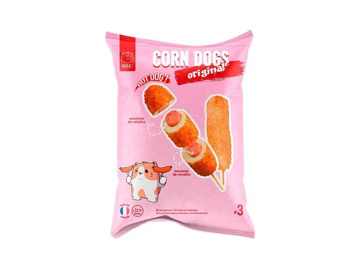 BUDJI Brochette corn dog Saucisse originale 3 pièces 285 g