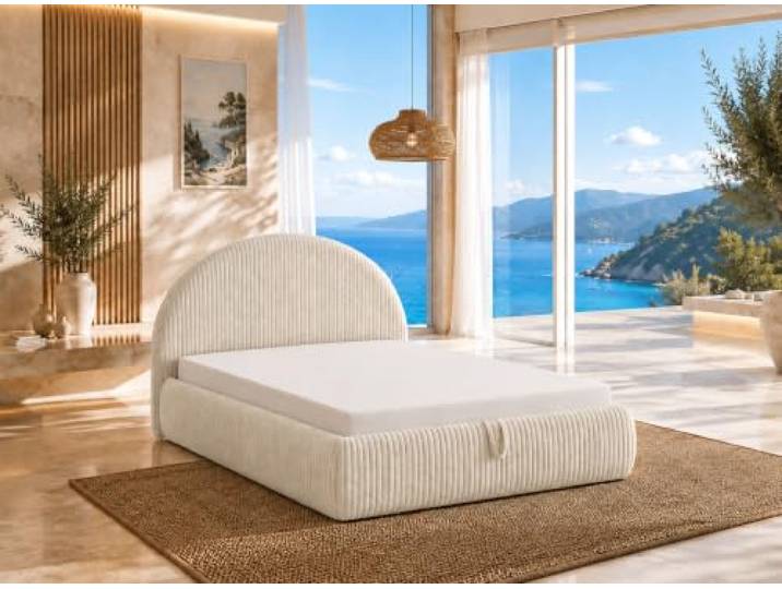 Best For Home Tedi Bett 180x200 mit Bonell-Federkernmatratze, ohne Topper Modernes Polsterbett mit weichem Cordbezug, gerundetem Kopfteil, integriertem Bettkasten und Bonell-Federkernmatratze.