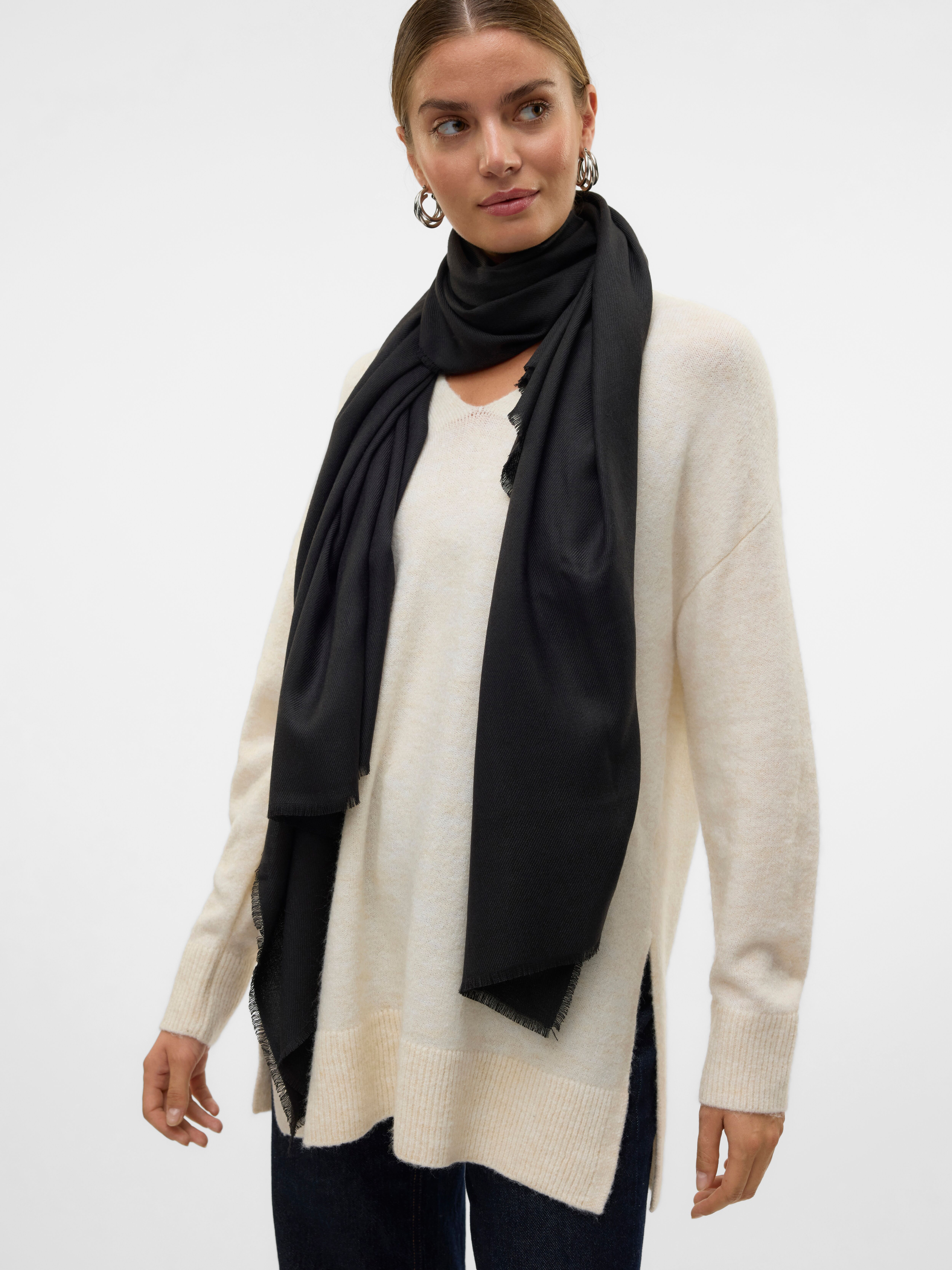 Modetuch VERO MODA "VMCARRIE SCARF NOOS", Damen, schwarz, Web, Polyester, unifarben, Modetücher Modetuch schwarz Einheitsgröße
