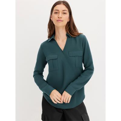 Langarmbluse INSPIRATIONEN, Damen, Gr. 40, grün (petrol), 100% Viskose, unifarben, V-Ausschnitt, Blusen