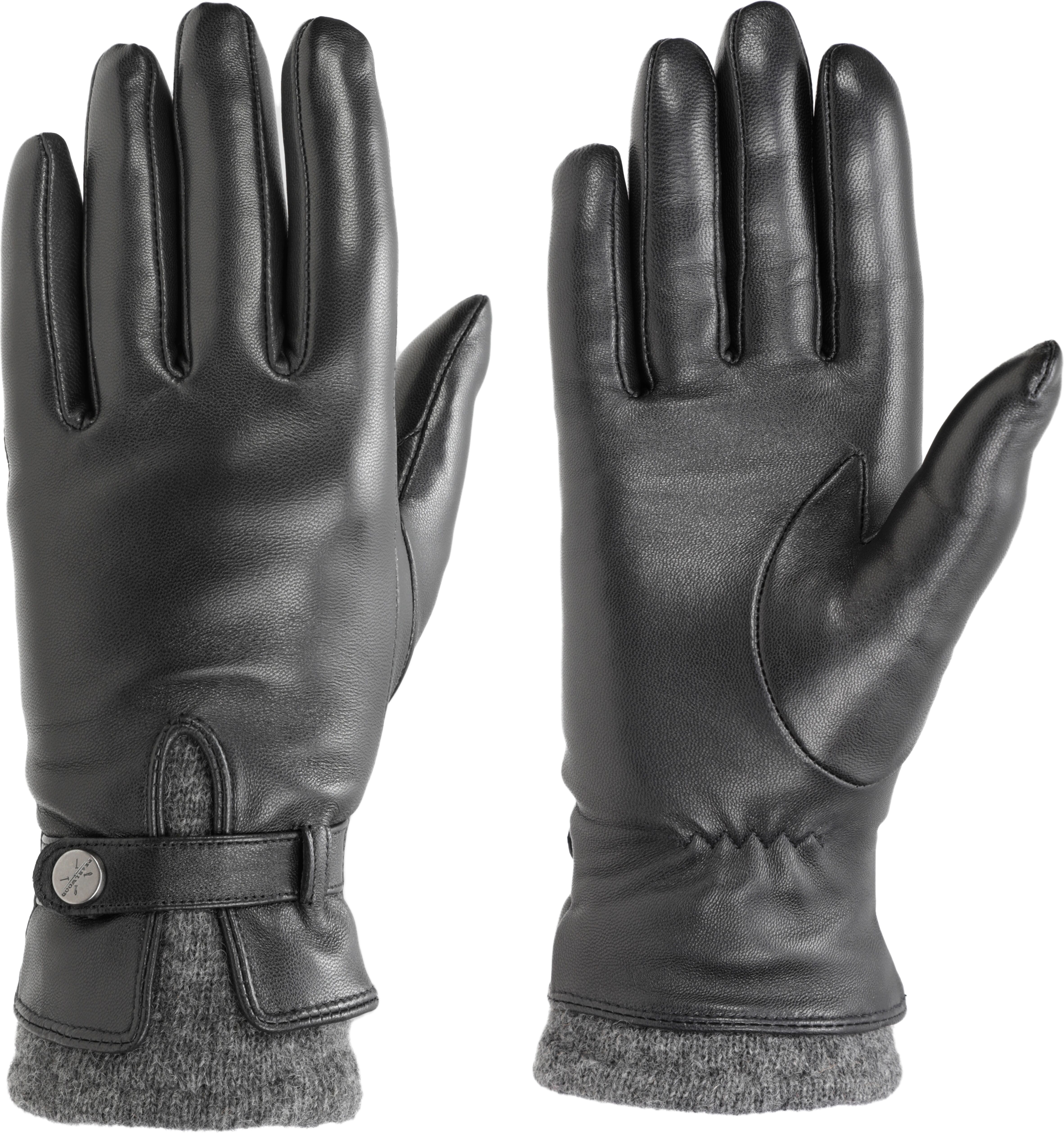 Lederhandschuhe PEARLWOOD "ALICIA", Damen, Gr. 8, schwarz, Lammleder, Handschuhe Lederhandschuhe, Original PEARLWOOD Druckknopf schwarz 8