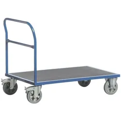 ROLLCART Schwerlast-Schiebebügelwagen 120x80 cm rutschfeste Ladefläche blau, 132x99x80 cm