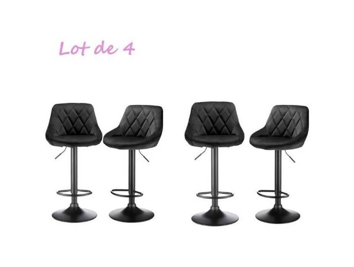 Tabouret de bar velours - Noir - Style Nordique - Viyiduo - Lot de 4 - Métal - Tissu
