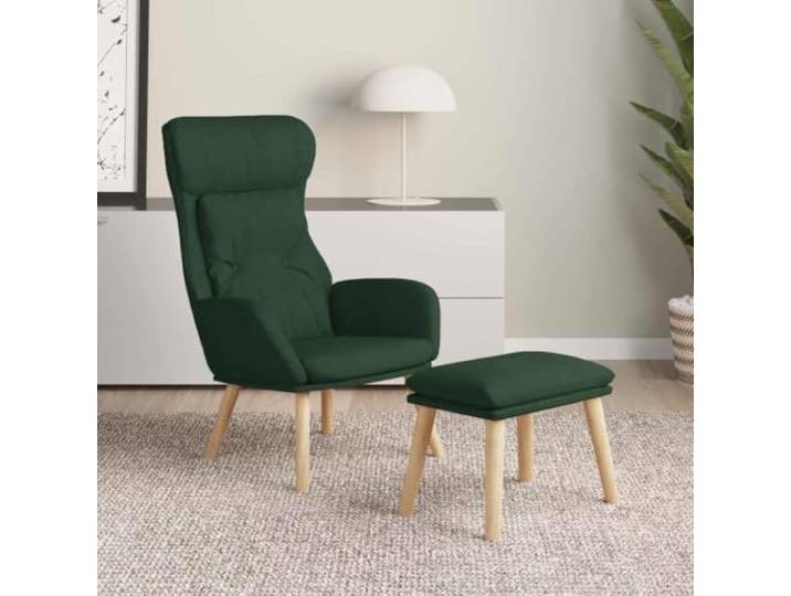 HEFZGDB Relaxsessel mit Hocker Dunkelgrün Stoff atmungsaktiv und langlebig mit robustem Metallgestell und massiven Kautschukholzbeinen für optimalen Sitzkomfort und zusätzliche