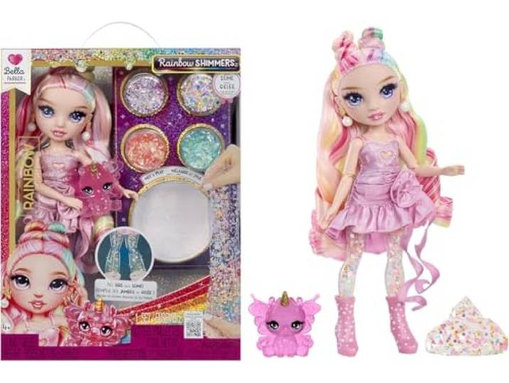 Rainbow High Rainbow Shimmers met Slijm – Bella, Roze – 28 cm Modepop, Inclusief Slijmkit en Lama Huisdier, Geschikt voor Kinderen vanaf 4 jaar
