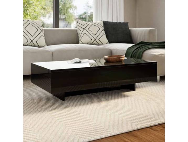 Rechteckiger Couchtisch Hochglanz-Schwarz MDF Kaffeetisch Beistelltisch Moderne Optik, vielseitig nutzbar, pflegeleichte Oberfläche, robustes MDF, elegante Ergänzung