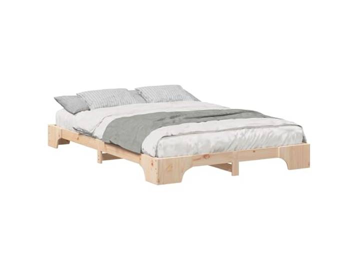 PUGYNBK Bettgestell Braun 140 x 210 cm Kiefer massiv Lattenrost, fester Stand, modernes Design, ohne Lattenrost, einfache Reinigung