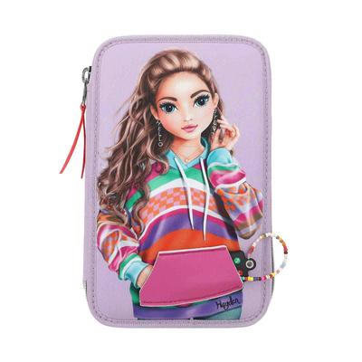 Buntstift DEPESCHE "3-Fach Federtasche mit Stifte TOPModel 20,5 x 14,3 cm violett", Kinder, lila (violett), Kunststoff, Stifte