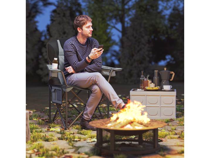 Outsunny Chaise Pliante Camping avec Accoudoirs et Porte-Gobelets Noir