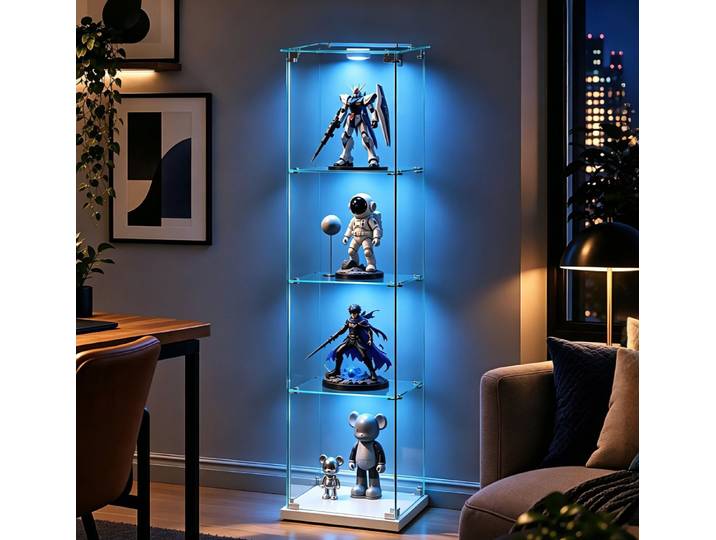 Simurq Glasvitrine Standvitrine mit Glastüren, Vitrine Glas mit LED, Vitrinenschrank (Eckglasanzeigeschrank, Sammlervitrine,Rahmenloses Design) Eckglasanzeigeschrank, Sammlervitrine, Rahmenloses Design