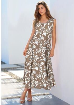 Plus Size Women's Plus Size Sleveless Hand-Crinkled Button-Front A-Line Maxi - Curvy Breezy Dress by Roaman's in Brown Sugar Wild Flowers (Size 22/24)