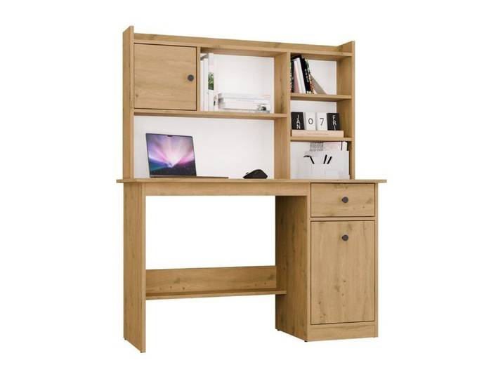 Bureau CHESTER avec rehausse chêne Artisan 1 tiroir meuble de rangement étagère pour chambre