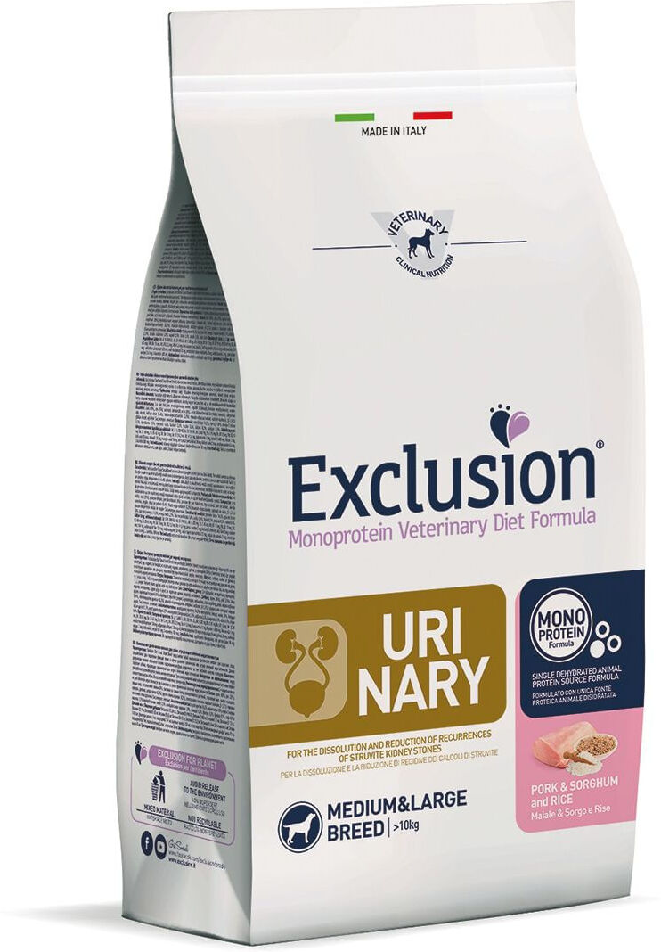 Exclusion Dog Diet Urinary Medium&Large Maiale 12KG