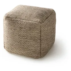 benuta Pure - Handgefertigter Woll Pouf Rocco Taupe 45x45x45 cm