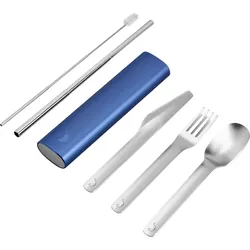 Chilly's Bottles Besteck-Set mit Strohhalm und Reinigungsbürste, im blauen Etui, 6 tlg.