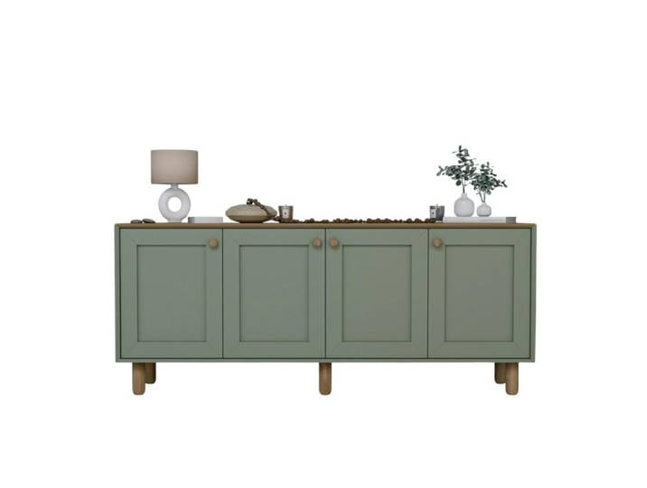 Buffet 4 portes l180 cm décor vert et bois