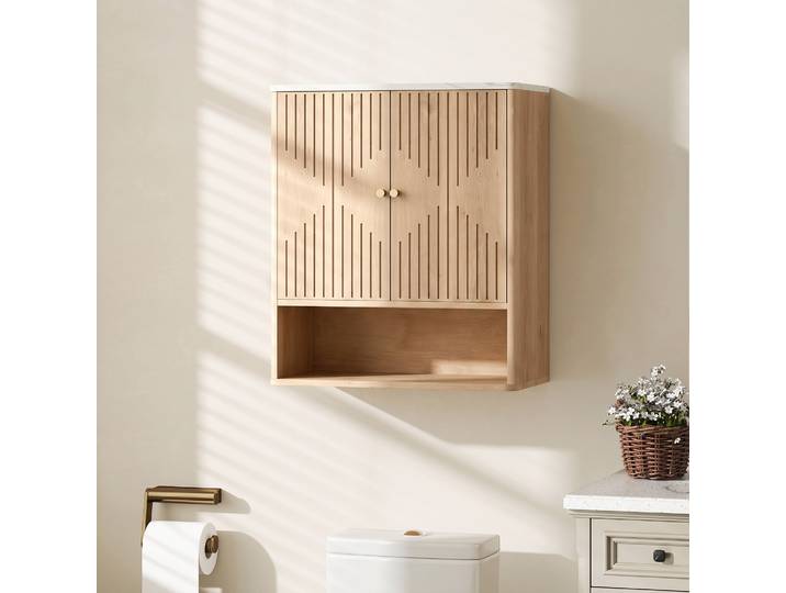 HOMCOM Armoire Murale Salle de Bain Chêne 60x18x70 cm