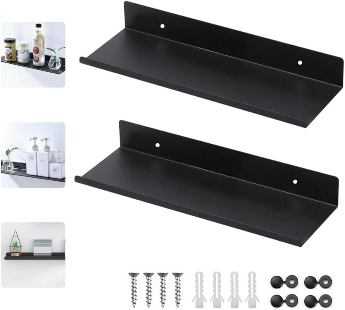 Matzwarte zwevende wandplanken van metaal, 30 cm
