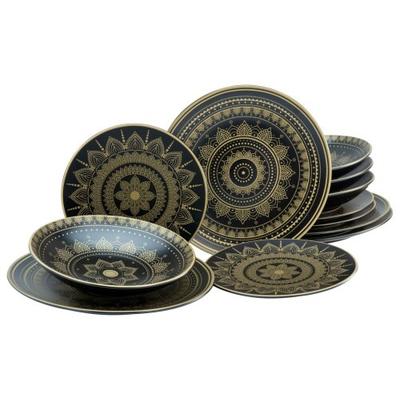 CreaTable Mandala Gold Gold Tellerset 12-tlg Steinzeug