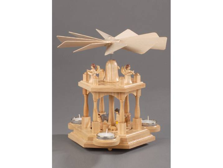 Weihnachtspyramide ALBIN PREISSLER Wärmespiel Christi Geburt, Handwerkskunst aus dem Erzgebirge , beige (natur), B:24cm H:29cm T:24cm, Holz teilmassiv, Weihnachtspyramiden, Weihnachtspyramide, 2 Etagen, Weihnachtsdeko aus Holz
