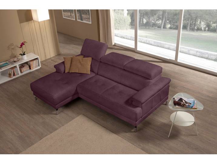 Ecksofa EGOITALIANO Soul, Design und Sitzkomfort auf hohem Niveau, tolle Details, L-Form , lila (plum), B:250cm H:99cm T:166cm, Sofas, Ecksofa, mit Recamiere, inkl. Kopfteilverstellung