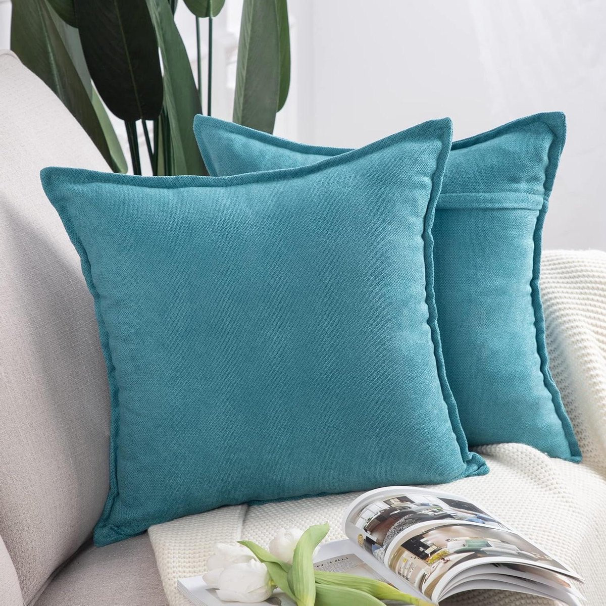 Lichtblauwe Chenille Kussenslopen - Decoratieve Kussenhoezen - 60x60 cm
