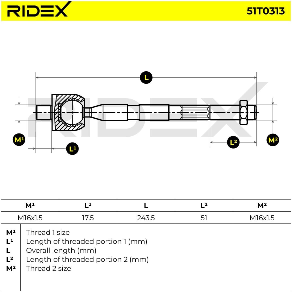 RIDEX 51T0313 Inner tie rod