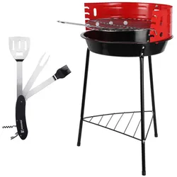 WellHome - Dreibein-Grill mit verchromtem Rost, schwarz 32x33x55 cm, inkl. 5-in-1 Zubehör
