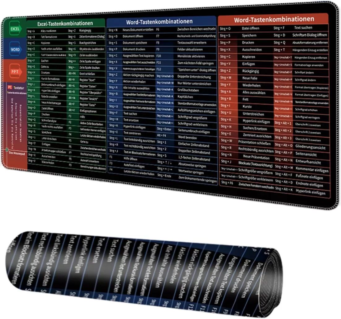 INF Tapis de souris raccourcis surdimensionné - Lavable et antidérapant en caoutchouc + tissu, référence de raccourcis clavier Grand
