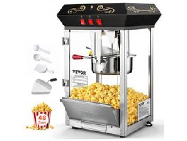 VEVOR Popcornmaschine Popcornautomat Popcorn-Maker, 850 W Popcornmaschine 8 oz Kessel für 48 Tassen pro Ladung, Popcornmaschine für die Arbeitsplatte mit gehärtetem Glas, inklusive 4 Schaufeln