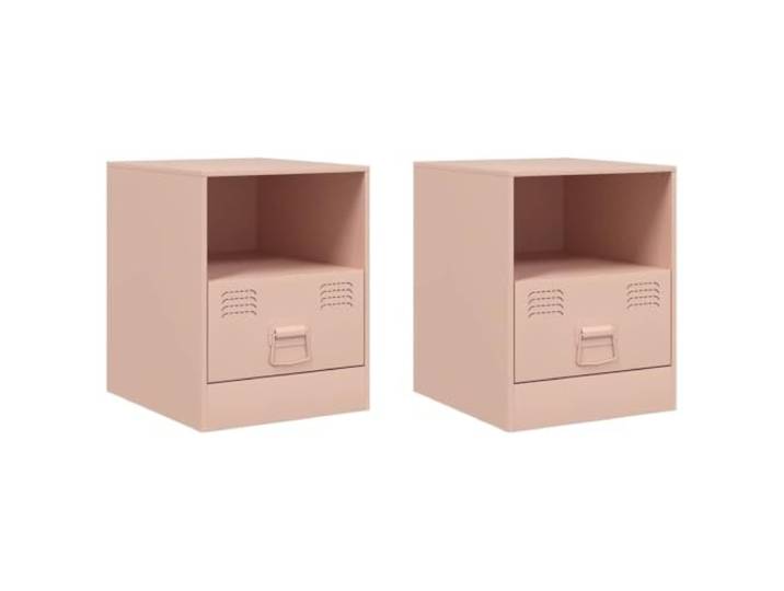 KUTYWEXFM Nachttisch 2er Set Rosa Stahl Beistelltisch 34,5x39x44 cm Rosa Beistelltisch 2er Set aus robustem Stahl mit Schublade und Ablage. Ideal fürs Schlafzimmer oder Wohnzimmer.
