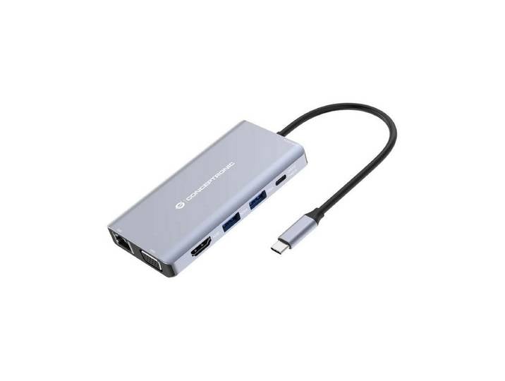 Conceptronic Laptop-Dockingstation DONN20G 10-in-1 USB 3.2 Gen 1 Dockingstation, HDMI, VGA, USB-A 5Gbps