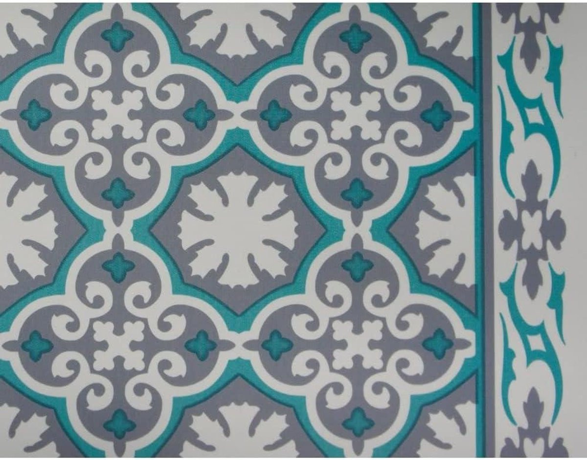 Grijs Groen Vloerkleed Runner met Oriental Vintage Design voor Keuken, Gang of Badkamer - 65 x 100 cm