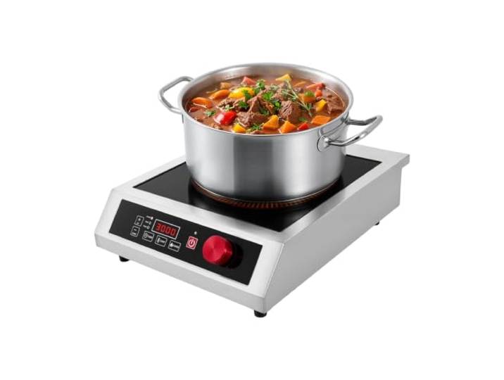 Gewerbliches Induktionskochfeld 3500W 1 Platte Edelstahl 10H-Timer Kochplatte, Einzelplatte, 10 Leistungsstufen, 10 Temperaturstufen, Edelstahlgehäuse, 10H-Timer, für Catering, Küche, Gastro