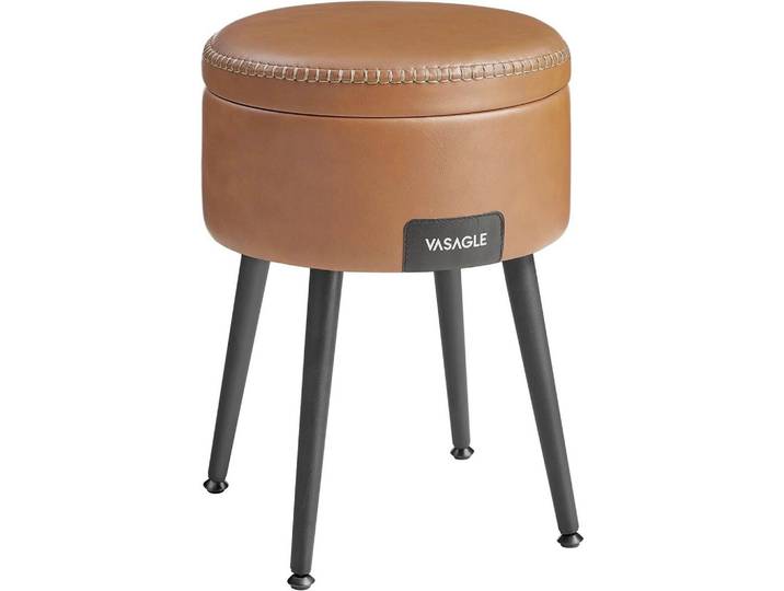 Hocker in Cognac/Schwarz aus Metall, Lederlook