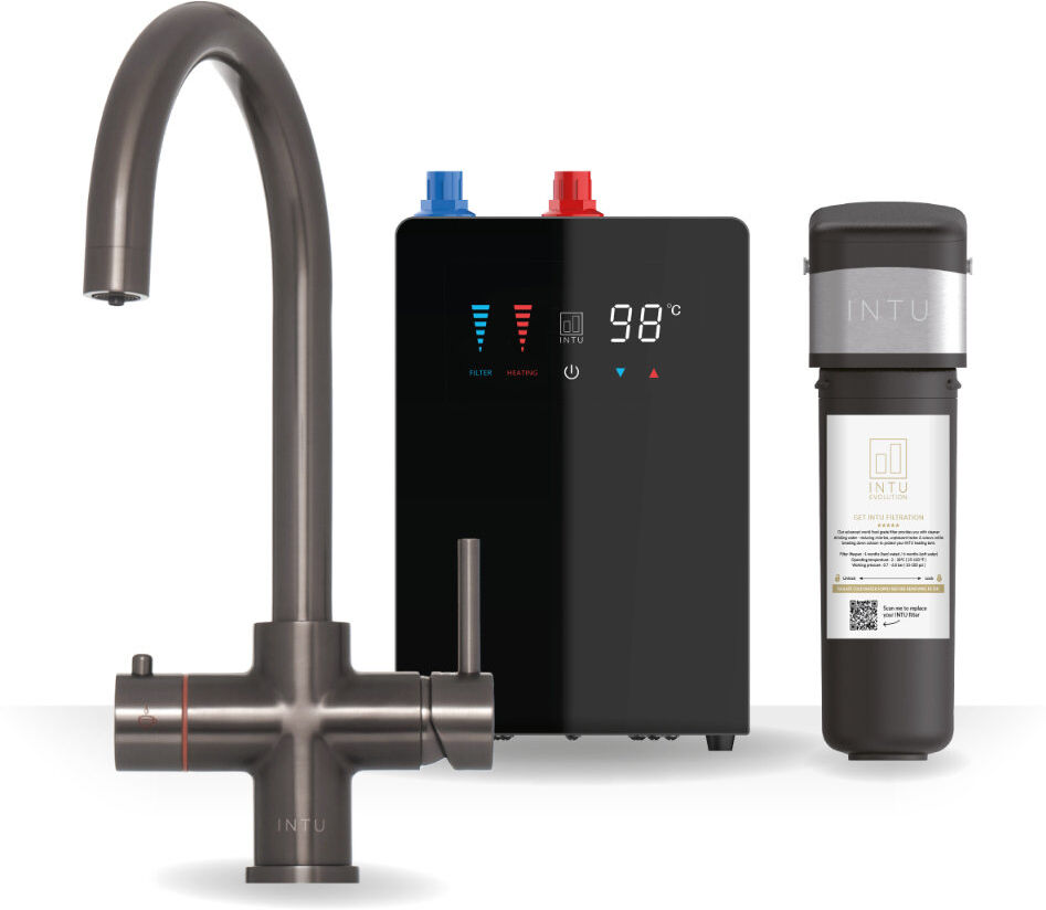 INTU 4-1 Instant Boiling Filtered Water Tap - Swan Neck Gunmetal 21cm