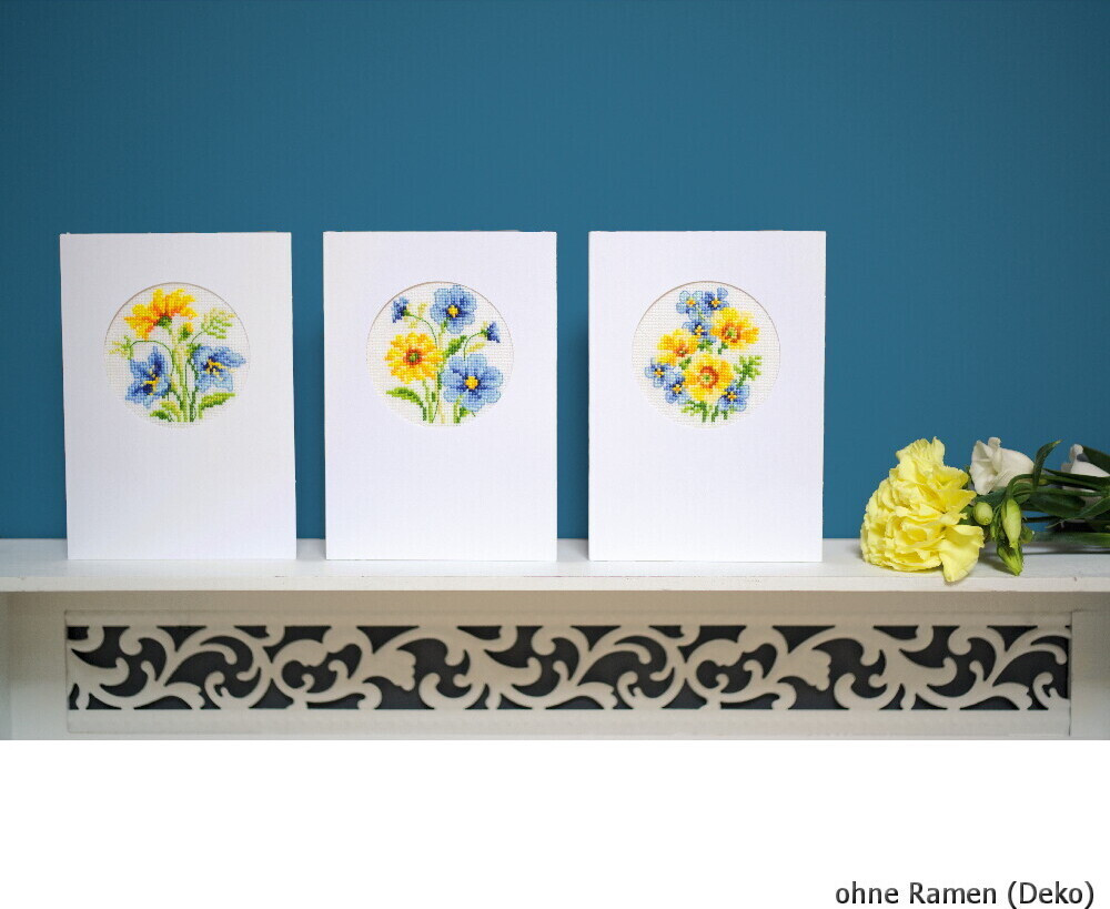 Vervaco Wenskaarten Bloemen Set van 3 met Telpatroon