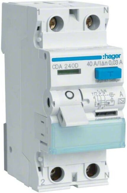 Hager Disjoncteur différentiel 2 pôles 40A/30mA, 6kA CDA240D (CDA240D)